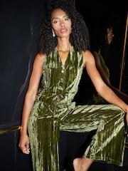 Threadbare Green Crinkle Velvet Waistcoat - Image 1 of 4