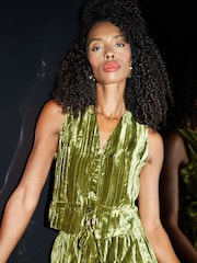 Threadbare Green Crinkle Velvet Waistcoat - Image 3 of 4
