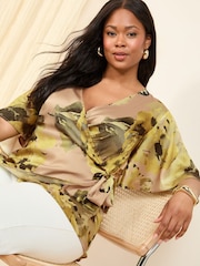 Friends Like These Yellow Curve Printed Wrap Top - Image 2 of 5
