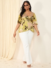 Friends Like These Yellow Curve Printed Wrap Top - Image 3 of 5