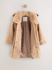Camel Faux Fur Collar Hooded Coat with Wool (3mths-7yrs) - Image 6 of 9