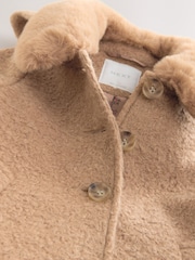 Camel Faux Fur Collar Hooded Coat with Wool (3mths-7yrs) - Image 8 of 9