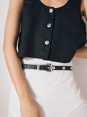 Black/Silver Skinny Western Pu Belt - Image 1 of 6