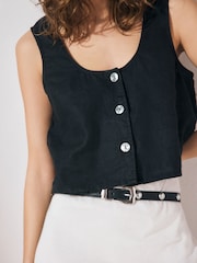 Black/Silver Skinny Western Pu Belt - Image 2 of 6