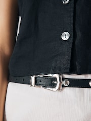 Black/Silver Skinny Western Pu Belt - Image 3 of 6
