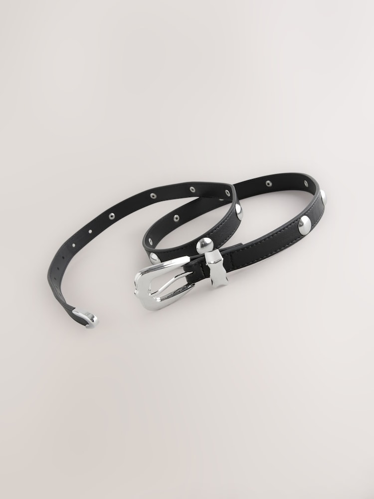 Black/Silver Skinny Western Pu Belt - Image 6 of 6