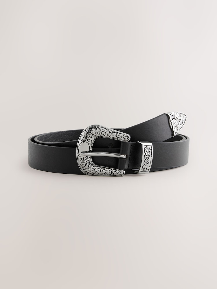 Black Western Leather Belt - Image 1 of 3