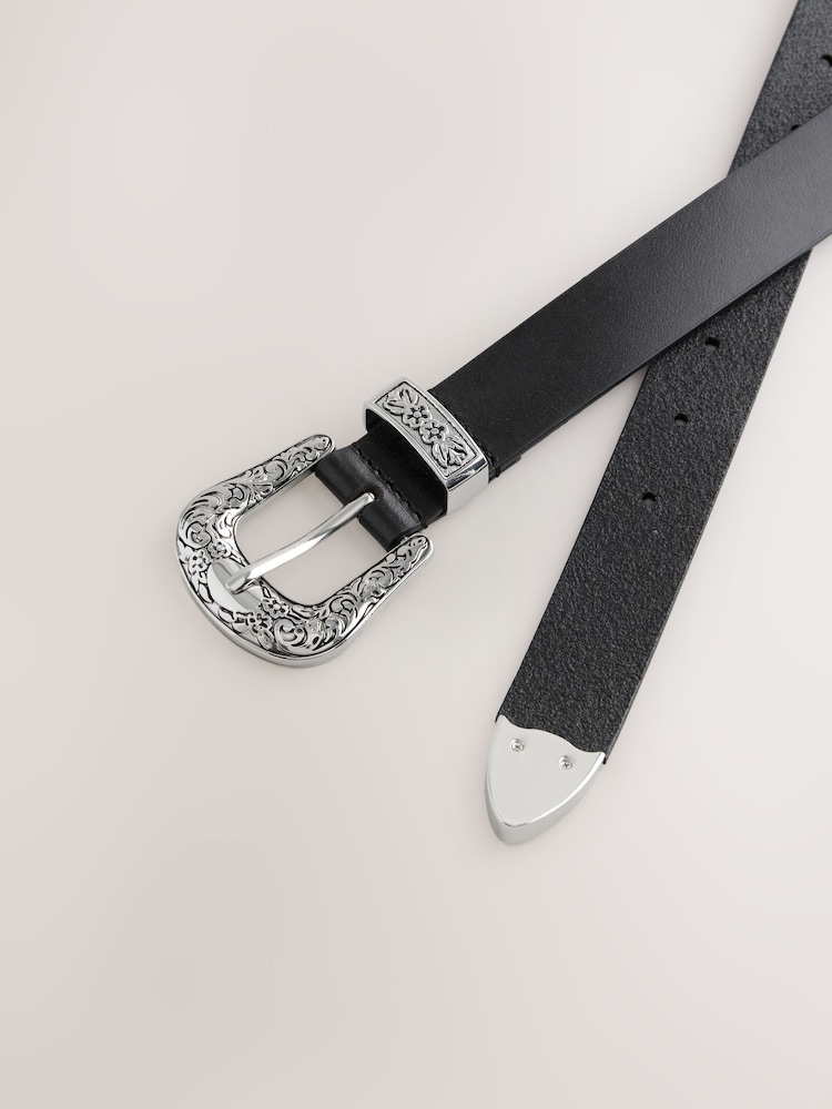 Black Western Leather Belt - Image 2 of 3