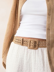 Brown Regular Width Raffia Belt - Image 1 of 6