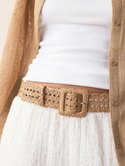 Brown Regular Width Raffia Belt - Image 3 of 6