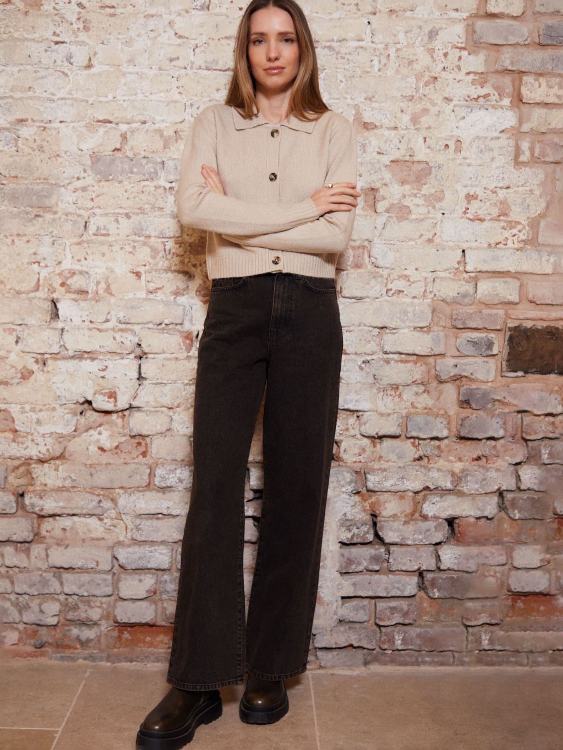 Buy Threadbare Natural Cropped Knitted Cardigan With Collar from