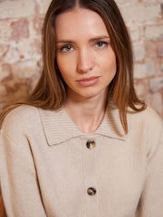 Threadbare Natural Cropped Knitted Cardigan With Collar - Image 5 of 5