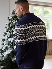 Threadbare Weihnachtspullover mit Norwegermuster und Viertelreißverschluss - Bild 2 von 5