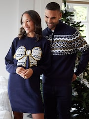 Threadbare Weihnachtspullover mit Norwegermuster und Viertelreißverschluss - Bild 4 von 5