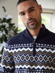 Threadbare Weihnachtspullover mit Norwegermuster und Viertelreißverschluss - Bild 5 von 5