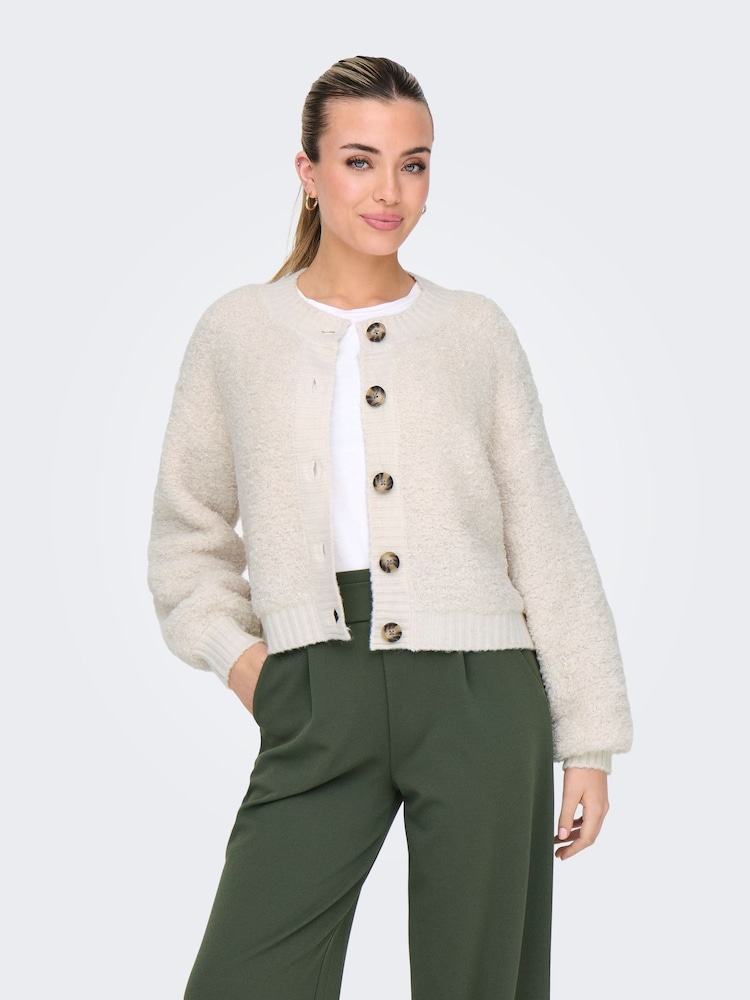 JDY Cream Cosy Knitted Button Cardigan - Image 3 of 7