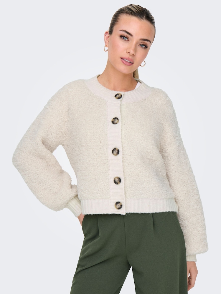 JDY Cream Cosy Knitted Button Cardigan - Image 5 of 7