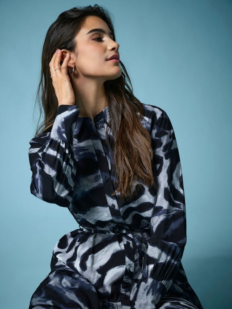 JDY Grey Zebra Print Long Sleeve Shirt Dress - Image 1 of 6