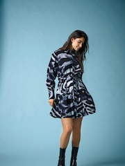 JDY Grey Zebra Print Long Sleeve Shirt Dress - Image 2 of 6