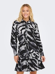 JDY Grey Zebra Print Long Sleeve Shirt Dress - Image 3 of 6