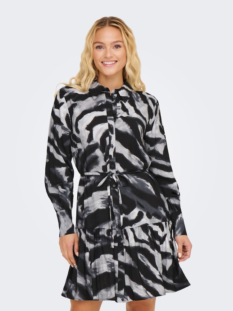 JDY Grey Zebra Print Long Sleeve Shirt Dress - Image 3 of 6