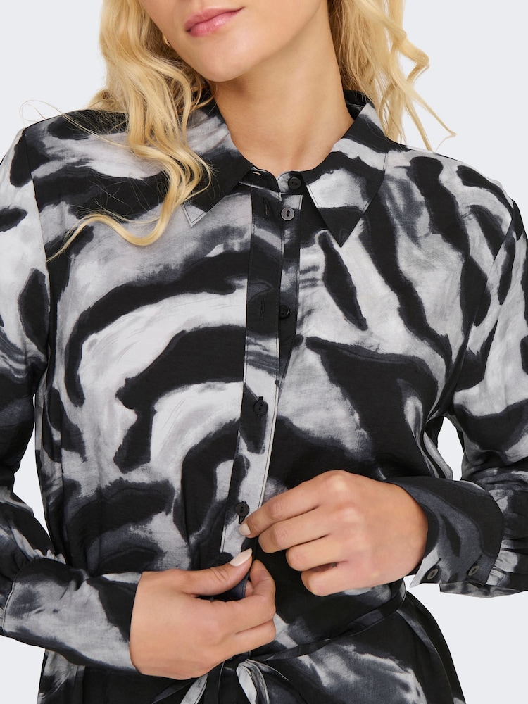 JDY Grey Zebra Print Long Sleeve Shirt Dress - Image 4 of 6