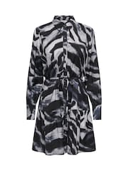 JDY Grey Zebra Print Long Sleeve Shirt Dress - Image 6 of 6