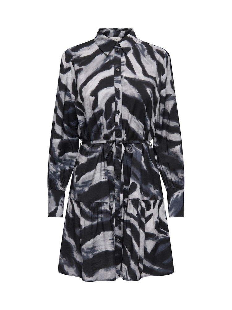 JDY Grey Zebra Print Long Sleeve Shirt Dress - Image 6 of 6