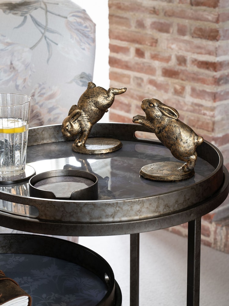 Laura Ashley Set of 2 Gold Hopping Rabbits - Image 1 of 6
