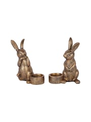 Laura Ashley Set of 2 Gold Rabbit Tea Light Holders - Image 3 of 6