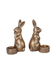 Laura Ashley Set of 2 Gold Rabbit Tea Light Holders - Image 5 of 6