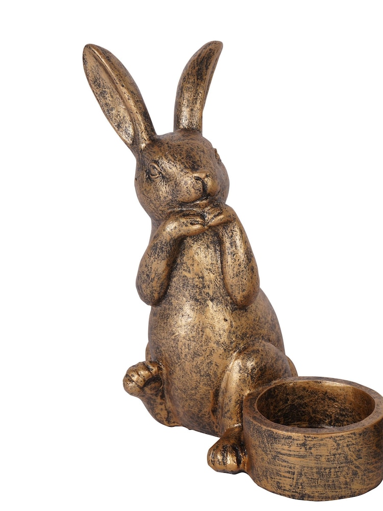 Laura Ashley Set of 2 Gold Rabbit Tea Light Holders - Image 6 of 6