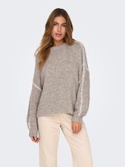 JDY Grey Blanket Stitch Knitted Long Sleeves Jumper - Image 1 of 7