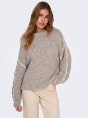 JDY Grey Blanket Stitch Knitted Long Sleeves Jumper - Image 2 of 7
