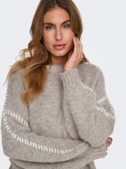 JDY Grey Blanket Stitch Knitted Long Sleeves Jumper - Image 5 of 7
