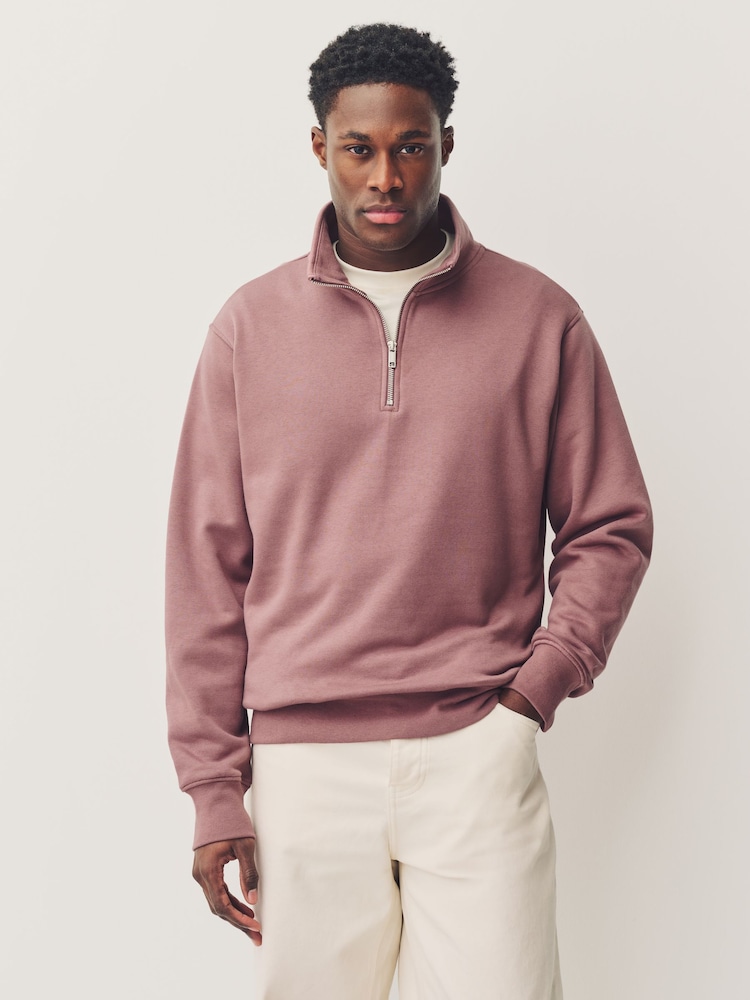 Berry Pink Jersey Cotton Rich Quarter Zip Sweatshirt - Image 1 of 7