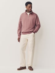 Berry Pink Jersey Cotton Rich Quarter Zip Sweatshirt - Image 2 of 7