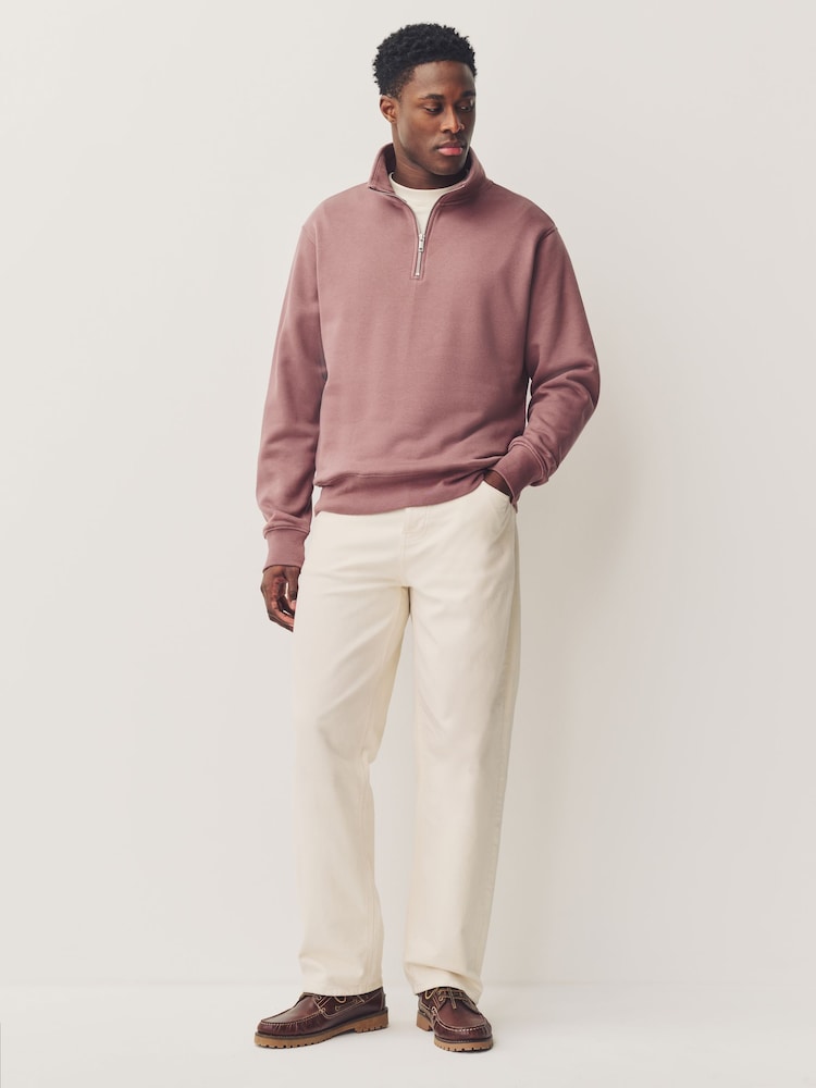 Berry Pink Jersey Cotton Rich Quarter Zip Sweatshirt - Image 2 of 7