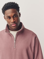 Berry Pink Jersey Cotton Rich Quarter Zip Sweatshirt - Image 4 of 7
