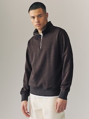 Brown Marl Jersey Cotton Rich Quarter Zip Sweatshirt - Image 1 of 6