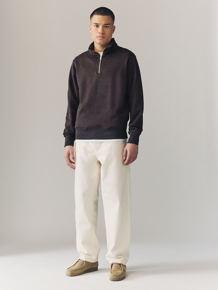 Brown Marl Jersey Cotton Rich Quarter Zip Sweatshirt - Image 2 of 6