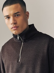 Brown Marl Jersey Cotton Rich Quarter Zip Sweatshirt - Image 3 of 6