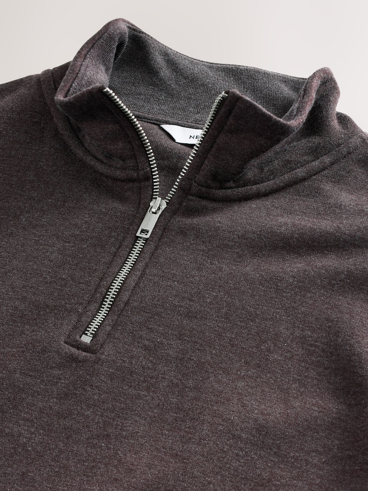 Brown Marl Jersey Cotton Rich Quarter Zip Sweatshirt - Image 5 of 6