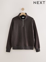 Brown Marl Jersey Cotton Rich Quarter Zip Sweatshirt - Image 8 of 8