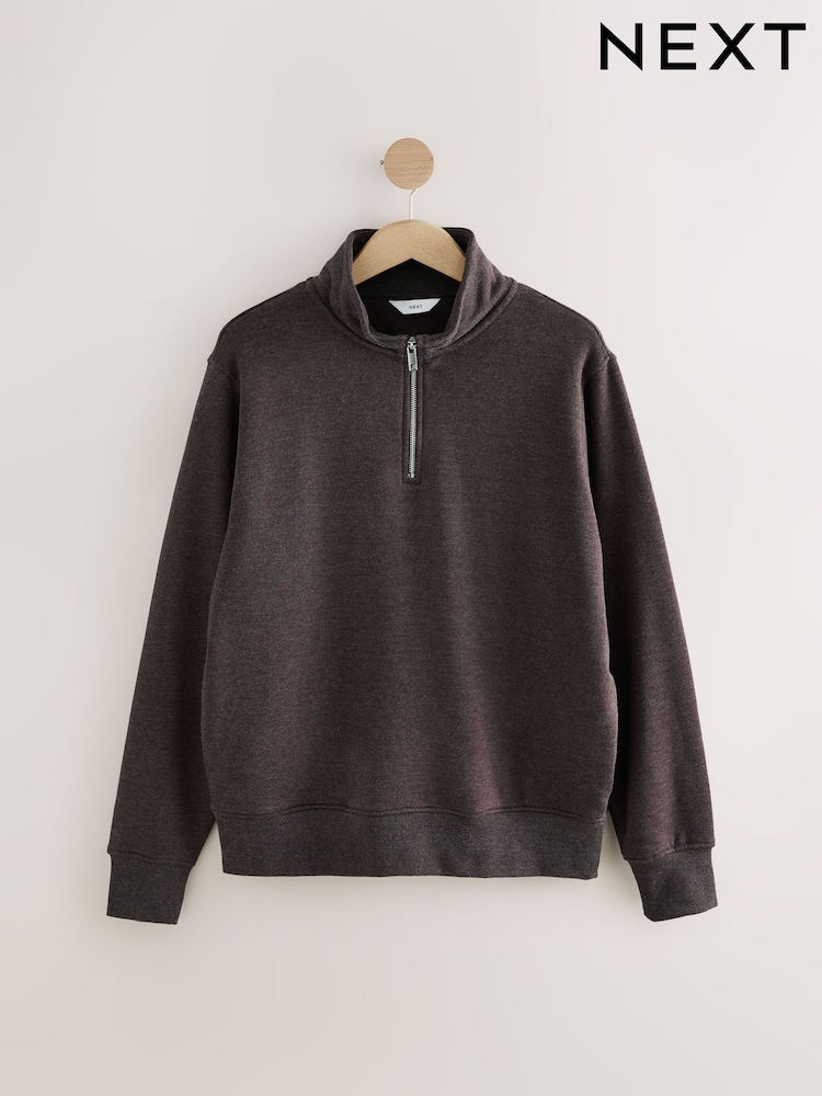 Brown Marl Jersey Cotton Rich Quarter Zip Sweatshirt - Image 8 of 8