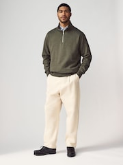 Khaki Green Marl Jersey Cotton Rich Quarter Zip Sweatshirt - Image 2 of 7