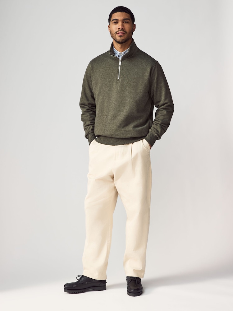 Khaki Green Marl Jersey Cotton Rich Quarter Zip Sweatshirt - Image 2 of 7