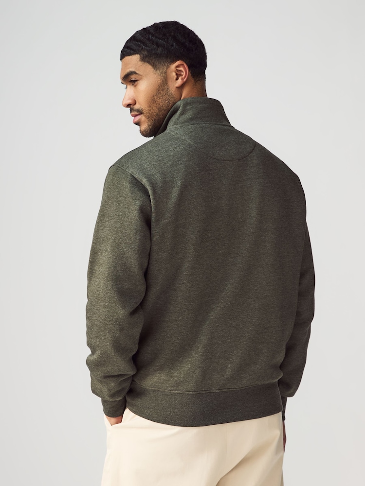 Khaki Green Marl Jersey Cotton Rich Quarter Zip Sweatshirt - Image 3 of 7