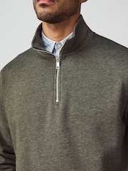 Khaki Green Marl Jersey Cotton Rich Quarter Zip Sweatshirt - Image 4 of 7