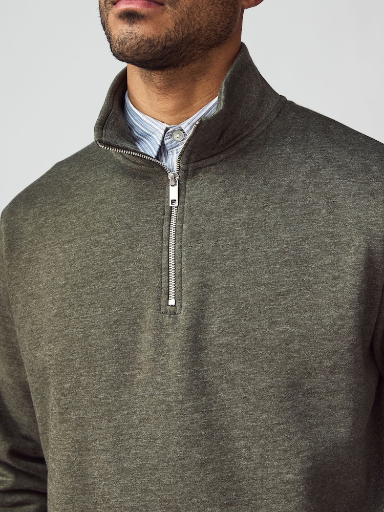 Khaki Green Marl Jersey Cotton Rich Quarter Zip Sweatshirt - Image 4 of 7
